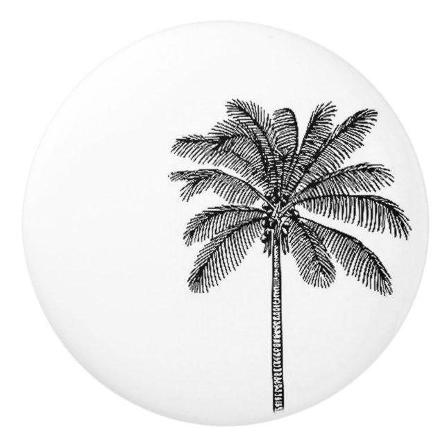 Pomo De Cerámica Palmera tropical en blanco y negro (Anverso)