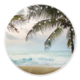 Pomo De Cerámica Palmeras de Playa Tropical Oceánica & Luces