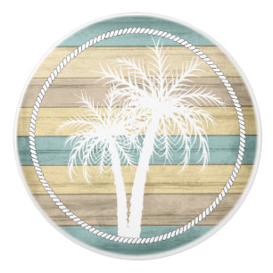 Pomo De Cerámica Palmeras Náuticas de Madera de Playa - Amarillo / 