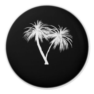 Pomo De Cerámica Palmeras Tropicales Negras y Blancas Chic Moderno