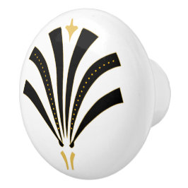 Pomo De Cerámica Palmetto de la fan del negro del art déco del