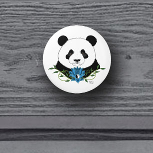 Pomo De Cerámica Panda Bear Lotus Flower Blue