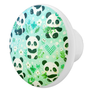 Pomo De Cerámica Panda Patrón de oso Impresión verde