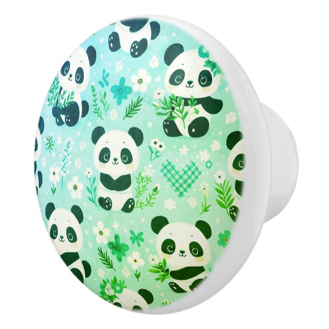 Pomo De Cerámica Panda Patrón de oso Impresión verde (Derecha)