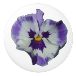 Pomo De Cerámica Pansias moradas y blancas con flores coloridas