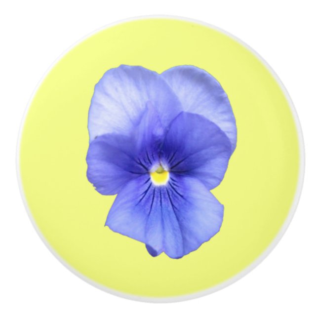 Pomo De Cerámica Pansy azul en amarillo - Tiras de cajón (Anverso)