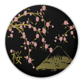 Pomo De Cerámica Pantalla Japonesa Rosa Sakura Dorado Negro