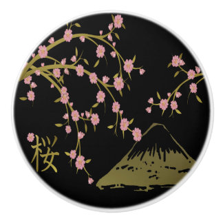 Pomo De Cerámica Pantalla Japonesa Rosa Sakura Dorado Negro