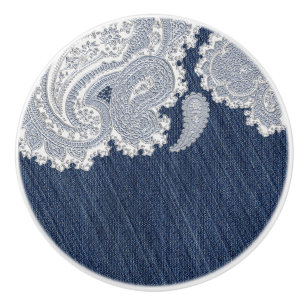 Pomo De Cerámica Pantalón de mezclilla y encaje blanco elegante wes