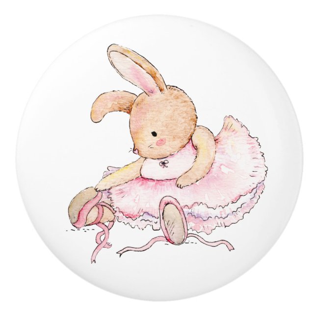 Pomo De Cerámica Pañuelos cerámicos - Ballerina de conejo en rosa (Anverso)