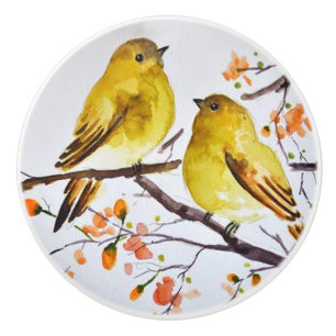 Pomo De Cerámica Pañuelos cerámicos - Dos Warbler amarillo american