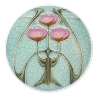 Pomo De Cerámica Pañuelos cerámicos - Peonies rosados Art Nouveau