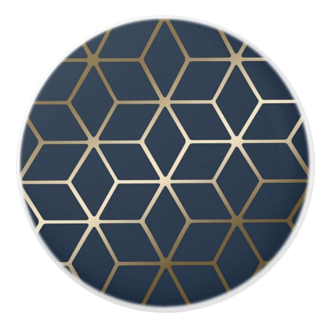 Pomo De Cerámica Pañuelos cerámicos - Plata geométrica y azul/gris (Anverso)