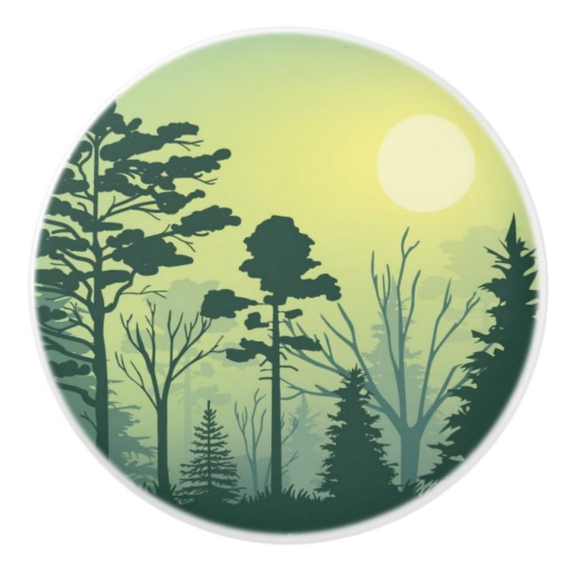 Pomo De Cerámica Pañuelos cerámicos - Silhouette de bosque verde (Anverso)