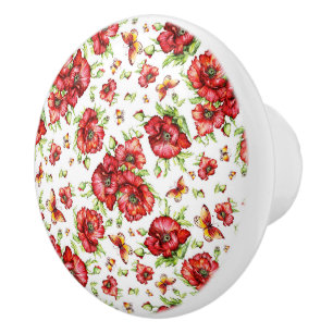 Pomo De Cerámica Papas rojas con follaje verde sobre fondo blanco