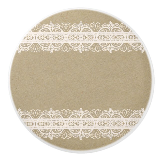 Pomo De Cerámica Papel Kraft Marrón y Encaje Blanco Rústico (Anverso)