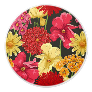 Pomo De Cerámica Papel pintado floral en estilo de la acuarela