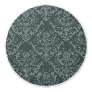Pomo De Cerámica Papel pintado floral verde de lujo del damasco