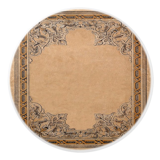 Pomo De Cerámica Papel Sepia de Knotwork viejo (Anverso)