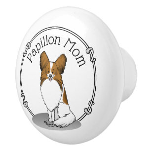 Pomo De Cerámica Papillon Mom Pap Mom (blanco y estable) Cute Dog M