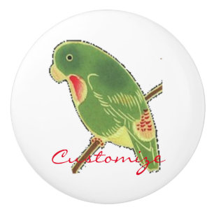 Pomo De Cerámica Parakeet verde tropical Thunder_Cove