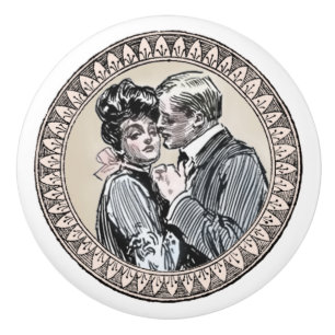 Pomo De Cerámica Pareja de Romance Vintage: Rosas de Antiguos Amant
