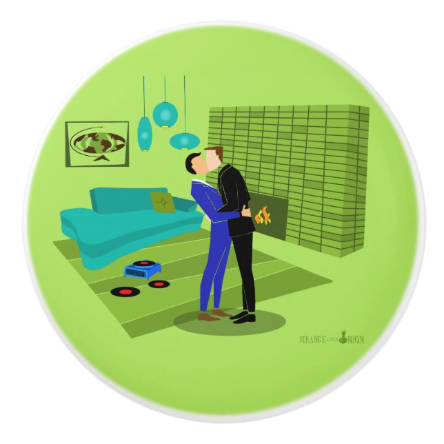 Pomo De Cerámica Pareja gay retro enamorada (Anverso)