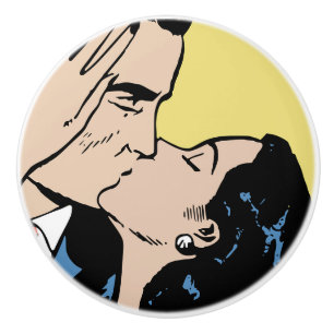 Pomo De Cerámica Pareja Retro Besándose