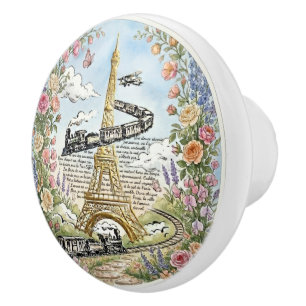 Pomo De Cerámica París romántico, Torre Eiffel, Arte Francés