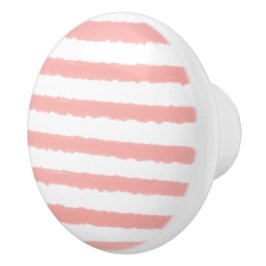 Pomo De Cerámica Pastel Coral Rosa Blanco Rayas Acuarela