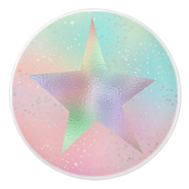 Pomo De Cerámica Pastel de tintes holográficos estilo estrella lind