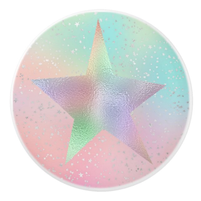 Pomo De Cerámica Pastel de tintes holográficos estilo estrella lind (Anverso)