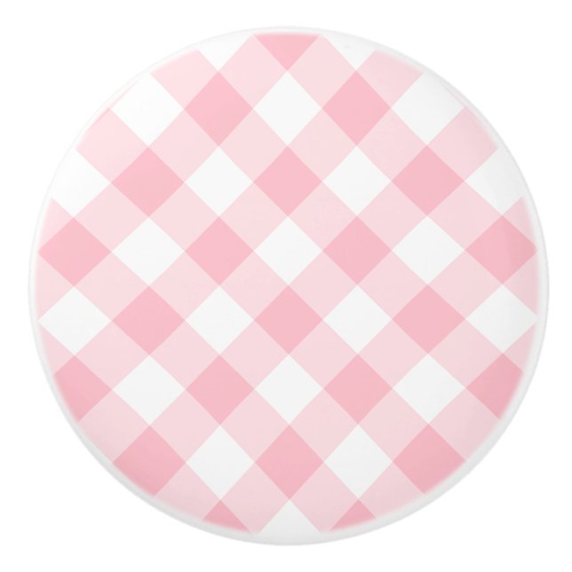 Pomo De Cerámica Pastel Rosa Pequeño Gingham (Anverso)
