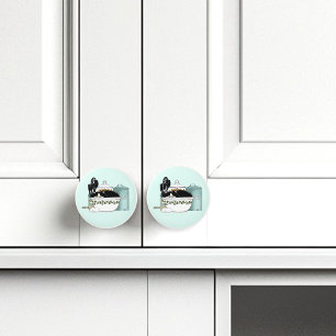 Pomo De Cerámica Pastry Cat Blue