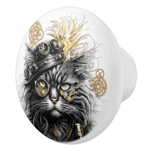 Pomo De Cerámica Patas descaradas El gato steampunk funky 