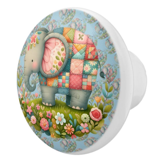 Pomo De Cerámica Patchwork Elephant Floral Meadow Charm (Derecha)