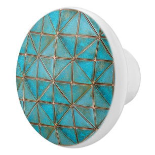 Pomo De Cerámica Pátina de cobre falso en teal con textura envejeci