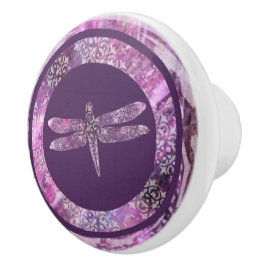 Pomo De Cerámica Pátina púrpura: Libélula