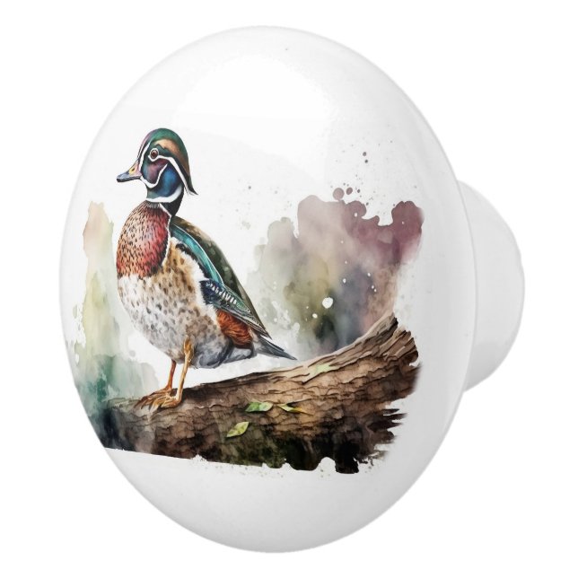 Pomo De Cerámica Pato De Madera De Acuarela En Un Registro (Derecha)