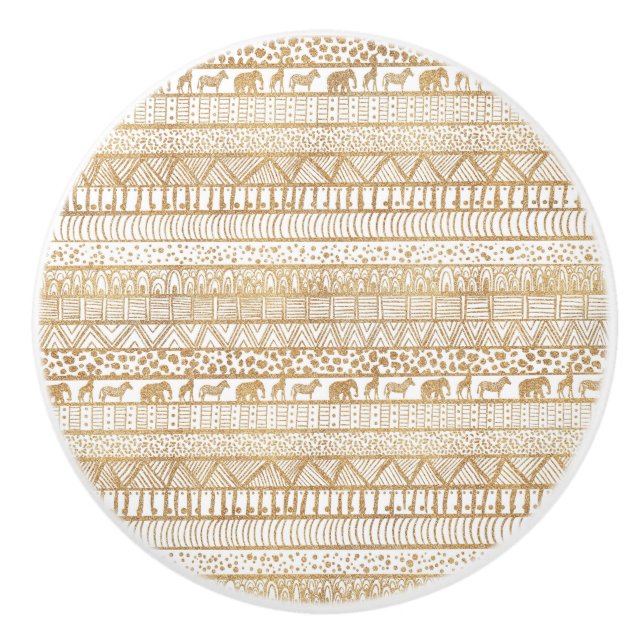 Pomo De Cerámica Patrón africano tribal de oro blanco (Anverso)