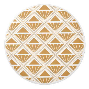 Pomo De Cerámica Patrón Art Déco dorado y blanco con rombos