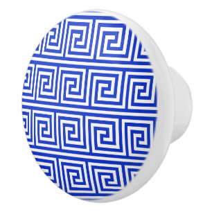 Pomo De Cerámica Patrón azul de las cuadradas de la clave del meand