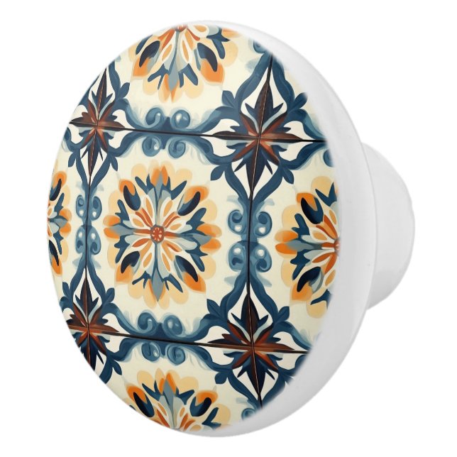 Pomo De Cerámica Patrón azul oro naranja y marrón  (Derecha)