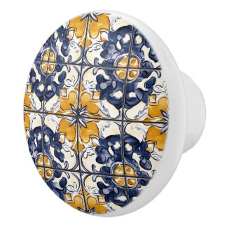 Pomo De Cerámica Patrón azul y dorado