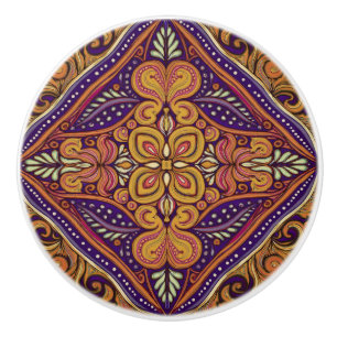 Pomo De Cerámica Patrón Batik Azul Amarillo