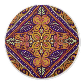 Pomo De Cerámica Patrón Batik Azul Amarillo