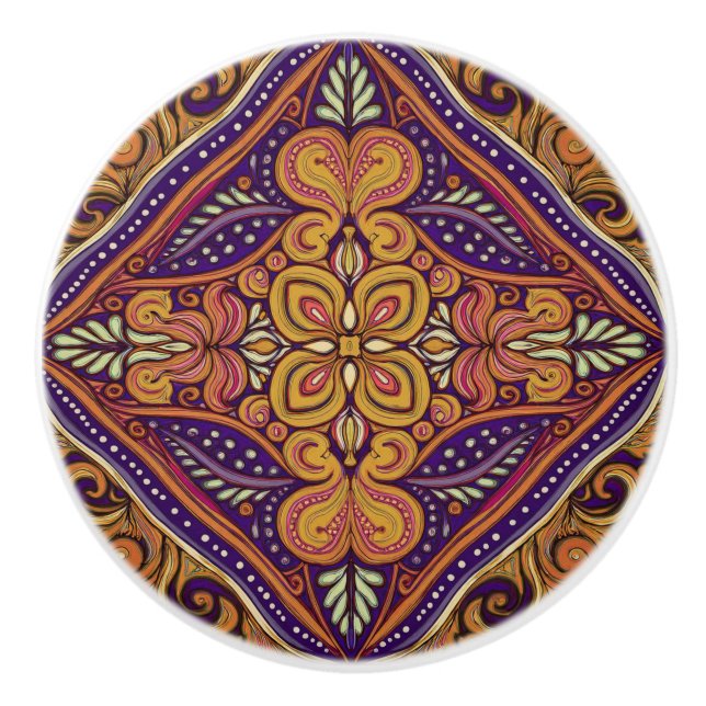 Pomo De Cerámica Patrón Batik Azul Amarillo (Anverso)