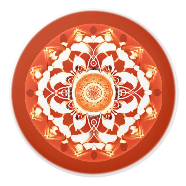 Pomo De Cerámica Patrón Batik Mandala en rojo rojizo (Anverso)