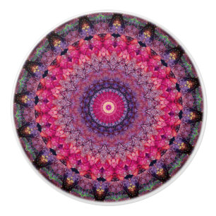 Pomo De Cerámica Patrón bohemio floral violeta de antaño  