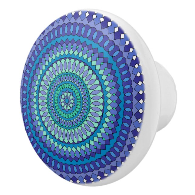 Pomo De Cerámica Patrón clásico de mandala azul turquesa y azul tea (Derecha)